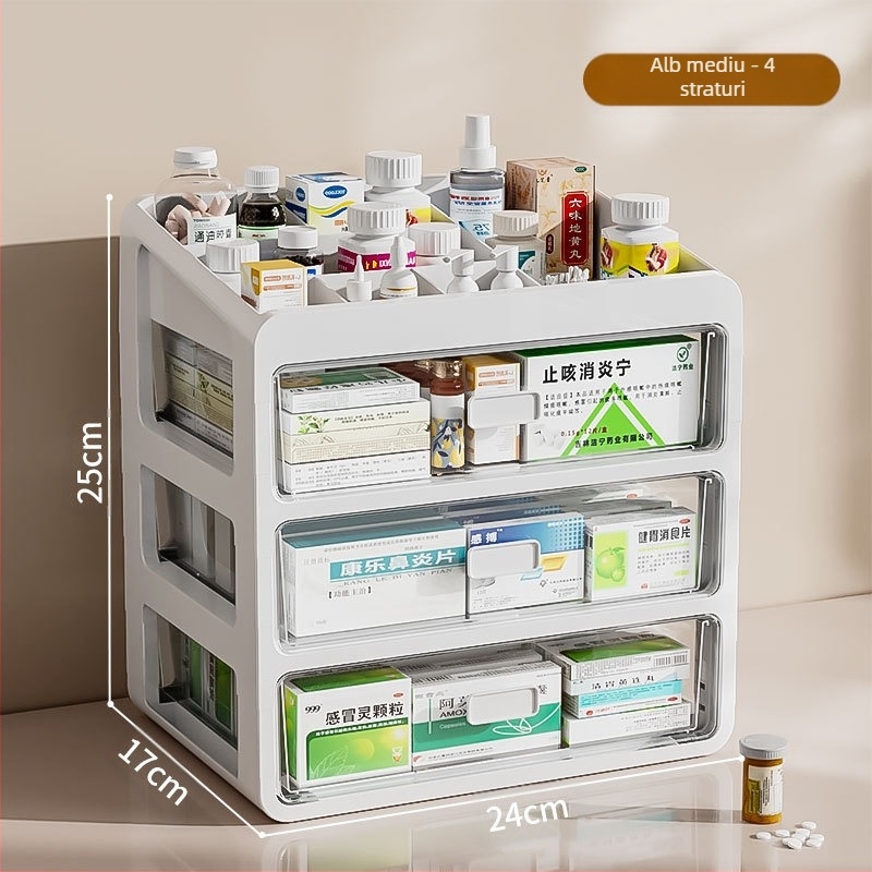 Cutie de medicamente pentru uz casnic, cutie de depozitare a medicamentelor, cutie de medicamente pentru uz casnic, capacitate mare, sertar multistrat, tip cutie medicală mică pentru medicamente