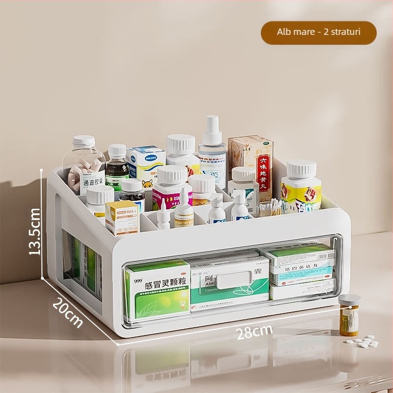 Cutie de medicamente pentru uz casnic, cutie de depozitare a medicamentelor, cutie de medicamente pentru uz casnic, capacitate mare, sertar multistrat, tip cutie medicală mică pentru medicamente