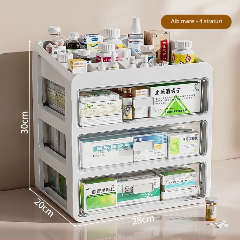 Cutie de medicamente pentru uz casnic, cutie de depozitare a medicamentelor, cutie de medicamente pentru uz casnic, capacitate mare, sertar multistrat, tip cutie medicală mică pentru medicamente