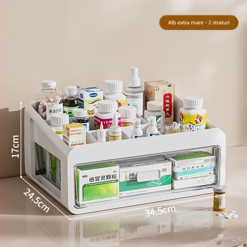 Cutie de medicamente pentru uz casnic, cutie de depozitare a medicamentelor, cutie de medicamente pentru uz casnic, capacitate mare, sertar multistrat, tip cutie medicală mică pentru medicamente
