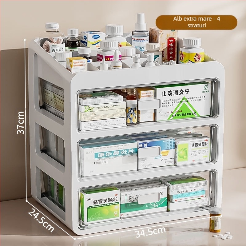 Cutie de medicamente pentru uz casnic, cutie de depozitare a medicamentelor, cutie de medicamente pentru uz casnic, capacitate mare, sertar multistrat, tip cutie medicală mică pentru medicamente