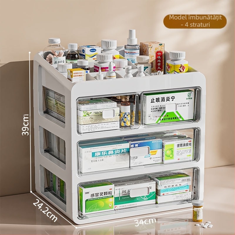 Cutie de medicamente pentru uz casnic, cutie de depozitare a medicamentelor, cutie de medicamente pentru uz casnic, capacitate mare, sertar multistrat, tip cutie medicală mică pentru medicamente