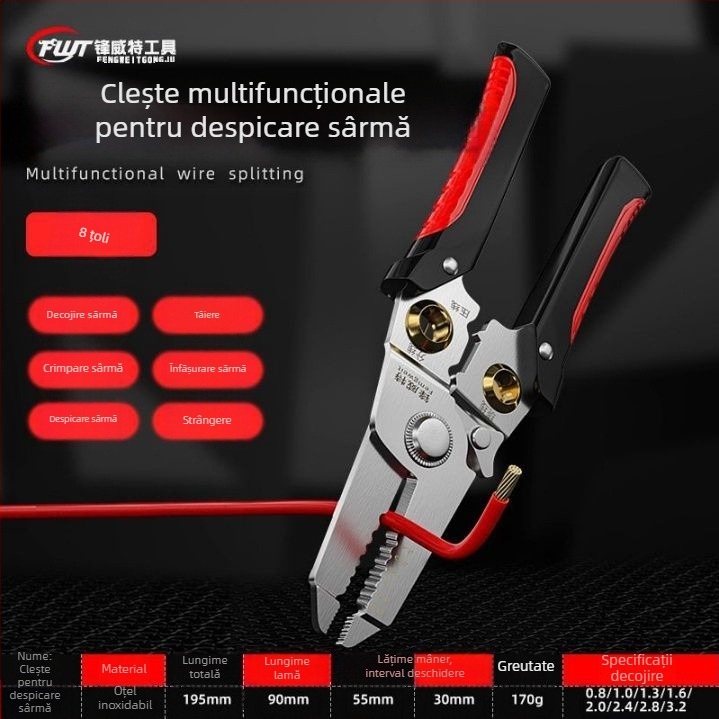 Clește multifuncțional Feng Witt, clește de dezizolat sârmă, menghină de la unu la cinci, tăietor de sârmă pentru electrician, clemă de sârmă