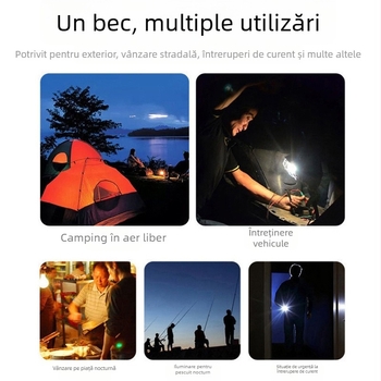 Bec solar de încărcare, lumină de noapte pentru tarabă, lumină LED mobilă pentru camping, pană de curent, iluminat de urgență pentru exterior
