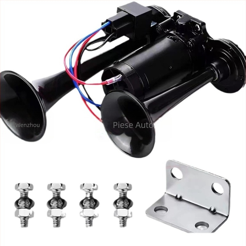 Claxon electric cu aer comprimat, 12V 24V, super puternic, 135 dB, modificat pentru mașină, camion, motocicletă, universal, pe benzină