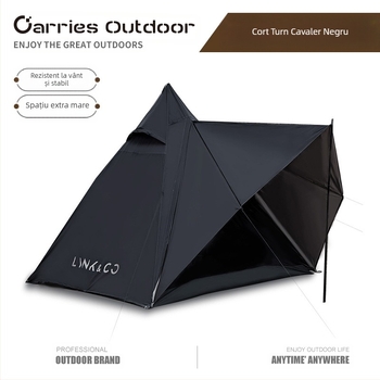 Cort de camping tip turn cu două straturi, tip cort interior și exterior, en-gros, producător, en-gros, rezistent la ploaie, tip piramidă Warrior Black, pentru mai multe persoane, cu fabricație en-gros