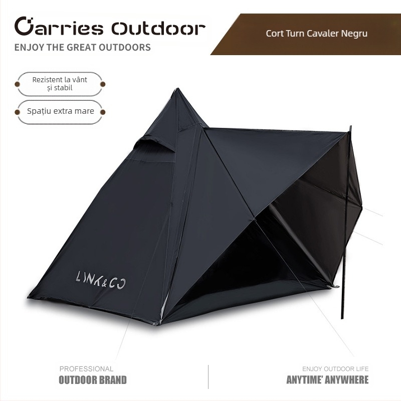 Cort de camping tip turn cu două straturi, tip cort interior și exterior, en-gros, producător, en-gros, rezistent la ploaie, tip piramidă Warrior Black, pentru mai multe persoane, cu fabricație en-gros
