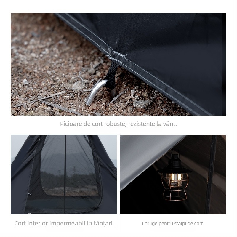 Cort de camping tip turn cu două straturi, tip cort interior și exterior, en-gros, producător, en-gros, rezistent la ploaie, tip piramidă Warrior Black, pentru mai multe persoane, cu fabricație en-gros
