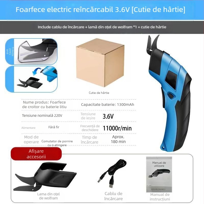 Foarfece electrice electrice pentru tăierea pânzei, foarfece portabile, pentru îmbrăcăminte, carton, covor, piele, țesătură, mașină de tăiat pânze mici