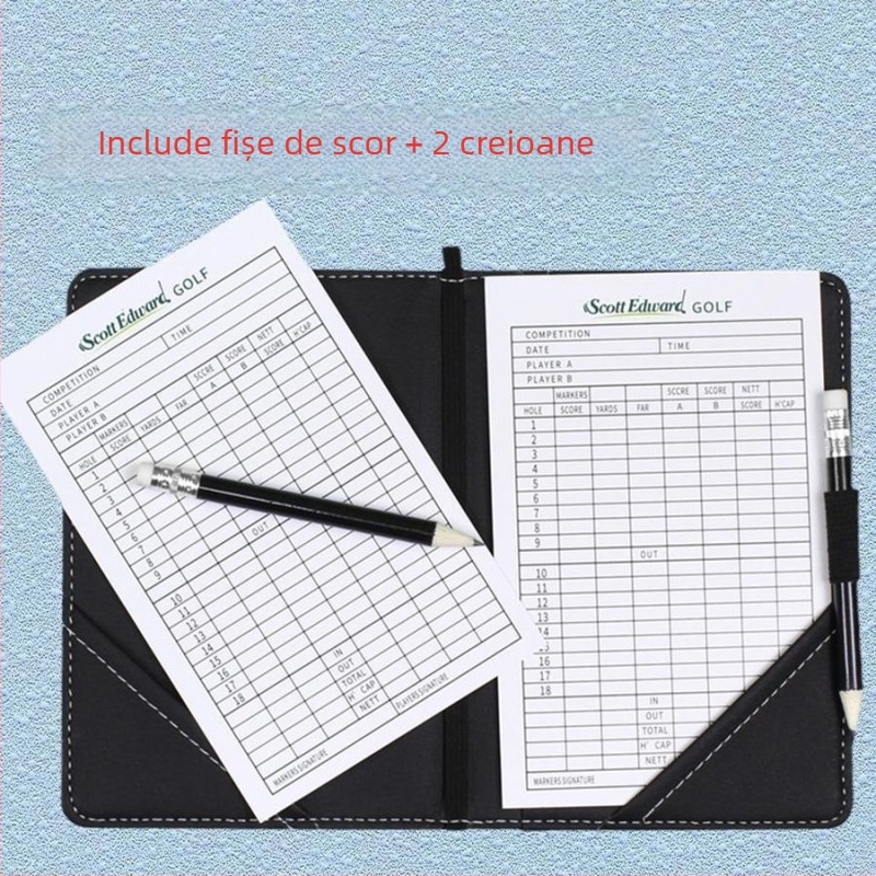 Set de cartonașe de scor pentru articole de golf, accesorii pentru terenuri de golf, jachetă de scor gri și neagră