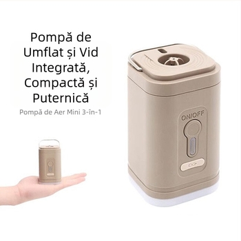 Pompă de aer nouă pentru camping în aer liber, pompă de aer convenabilă, compactă și de mare putere, pompă de aer multifuncțională cu iluminare de camping