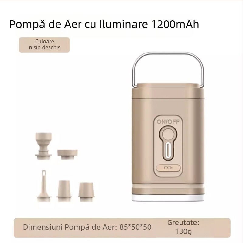Pompă de aer nouă pentru camping în aer liber, pompă de aer convenabilă, compactă și de mare putere, pompă de aer multifuncțională cu iluminare de camping