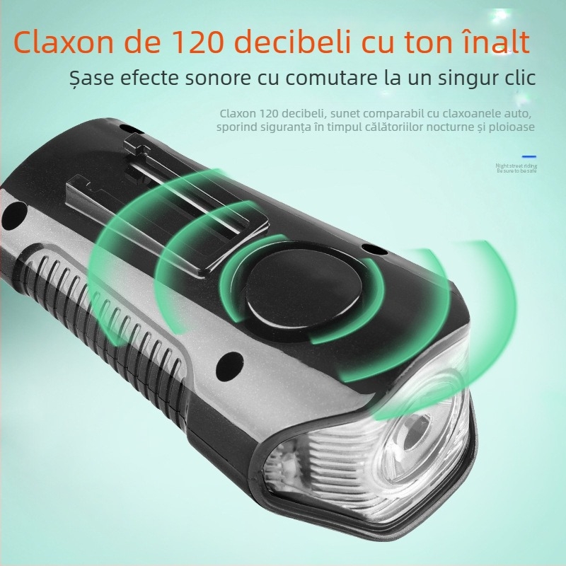 Lampă de bicicletă cu cod, afișaj de putere, reîncărcabilă USB, far de bicicletă, contor de cod, trei în unu, lumină de bicicletă, claxon