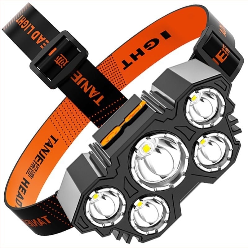 Lanternă frontală LED nouă cu 5 capete, reîncărcabilă prin USB, cu lanternă de pescuit cu rază lungă de acțiune, cu lumină puternică