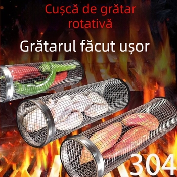 Amazon Rolling Barbeque Cage Supply Coș de grătar Îmbunătățit pentru grătar în aer liber, butoi de grătar din oțel inoxidabil, ustensile de grătar