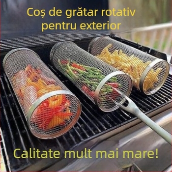 Amazon Rolling Barbeque Cage Supply Coș de grătar Îmbunătățit pentru grătar în aer liber, butoi de grătar din oțel inoxidabil, ustensile de grătar