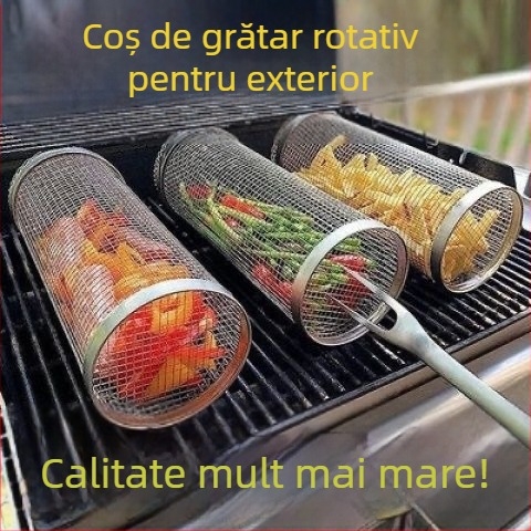 Amazon Rolling Barbeque Cage Supply Coș de grătar Îmbunătățit pentru grătar în aer liber, butoi de grătar din oțel inoxidabil, ustensile de grătar