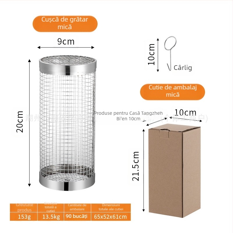 Amazon Rolling Barbeque Cage Supply Coș de grătar Îmbunătățit pentru grătar în aer liber, butoi de grătar din oțel inoxidabil, ustensile de grătar