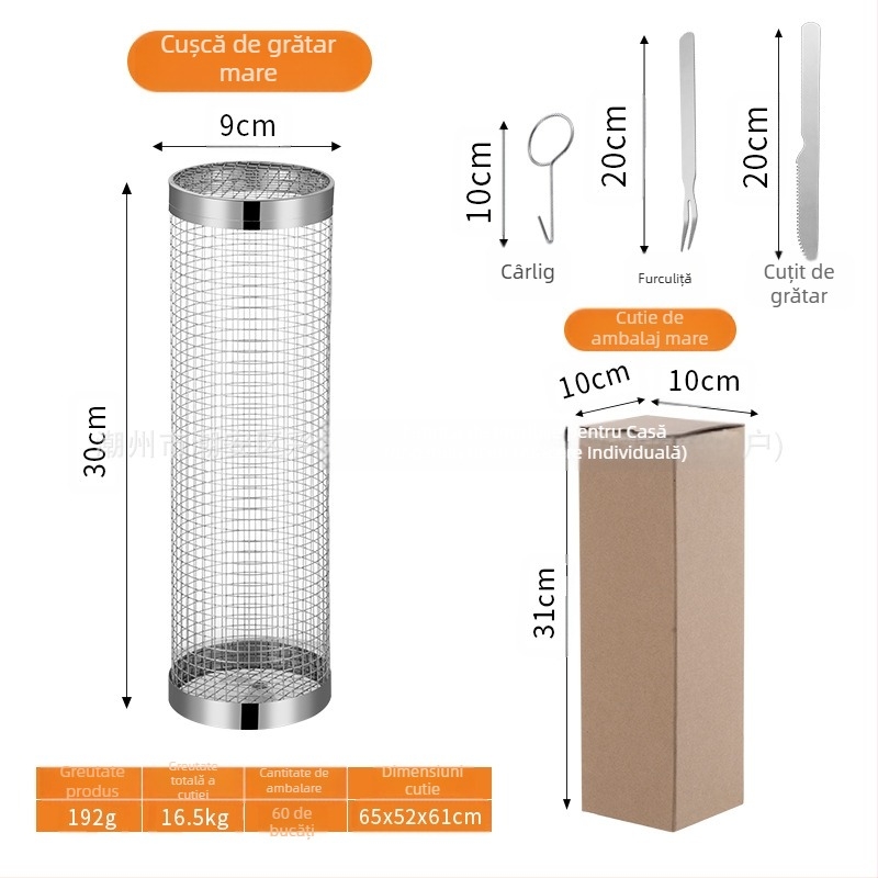 Amazon Rolling Barbeque Cage Supply Coș de grătar Îmbunătățit pentru grătar în aer liber, butoi de grătar din oțel inoxidabil, ustensile de grătar