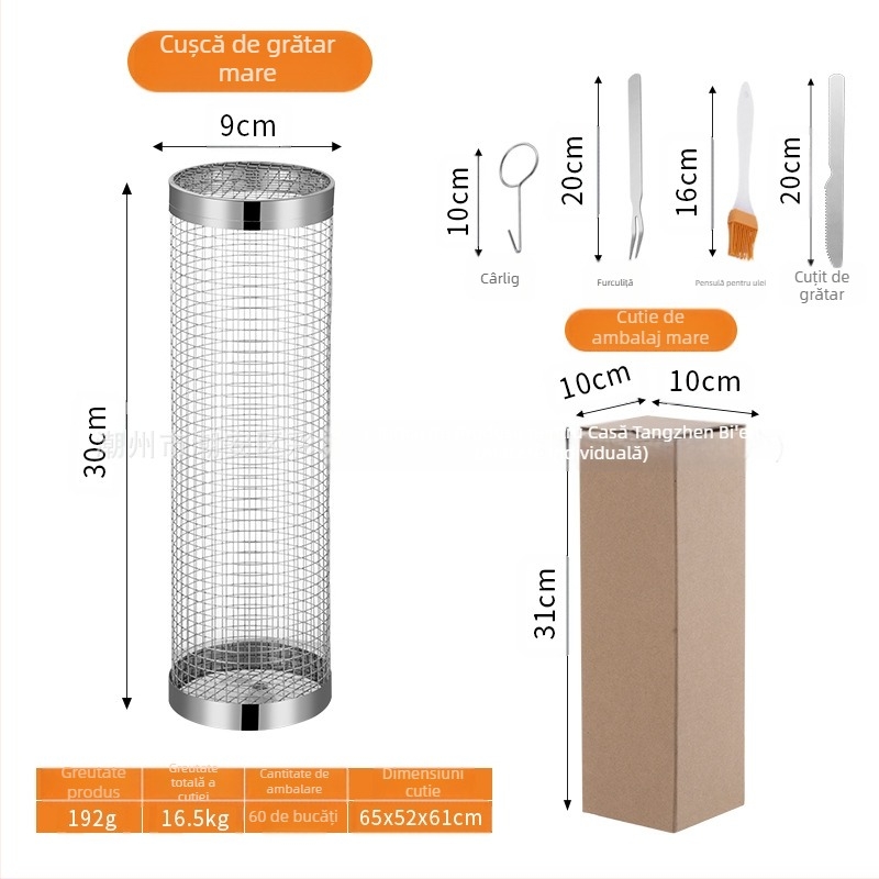 Amazon Rolling Barbeque Cage Supply Coș de grătar Îmbunătățit pentru grătar în aer liber, butoi de grătar din oțel inoxidabil, ustensile de grătar