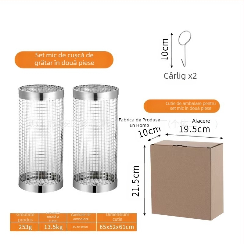 Amazon Rolling Barbeque Cage Supply Coș de grătar Îmbunătățit pentru grătar în aer liber, butoi de grătar din oțel inoxidabil, ustensile de grătar