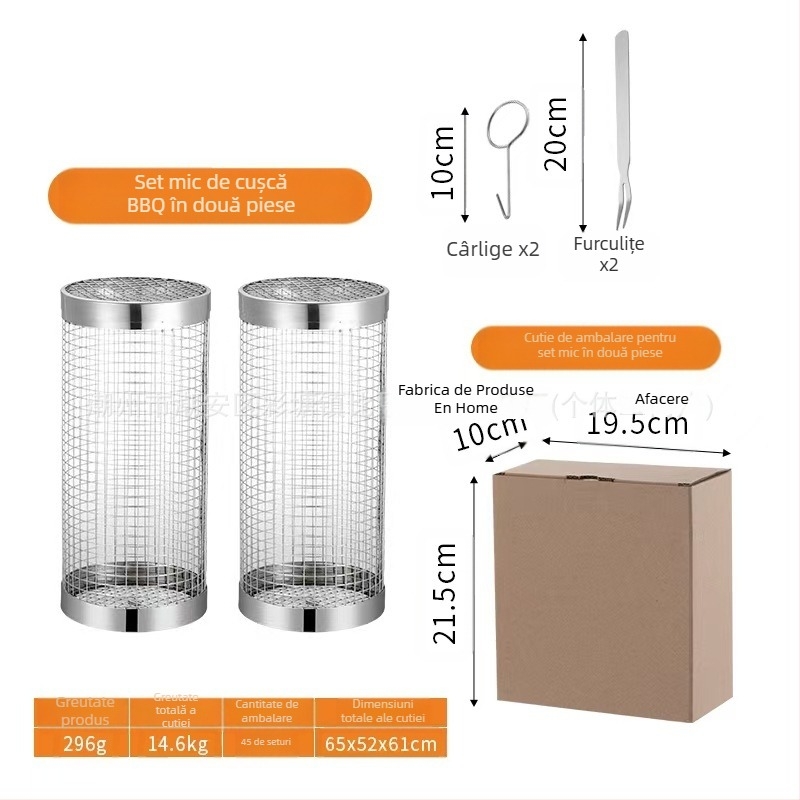 Amazon Rolling Barbeque Cage Supply Coș de grătar Îmbunătățit pentru grătar în aer liber, butoi de grătar din oțel inoxidabil, ustensile de grătar