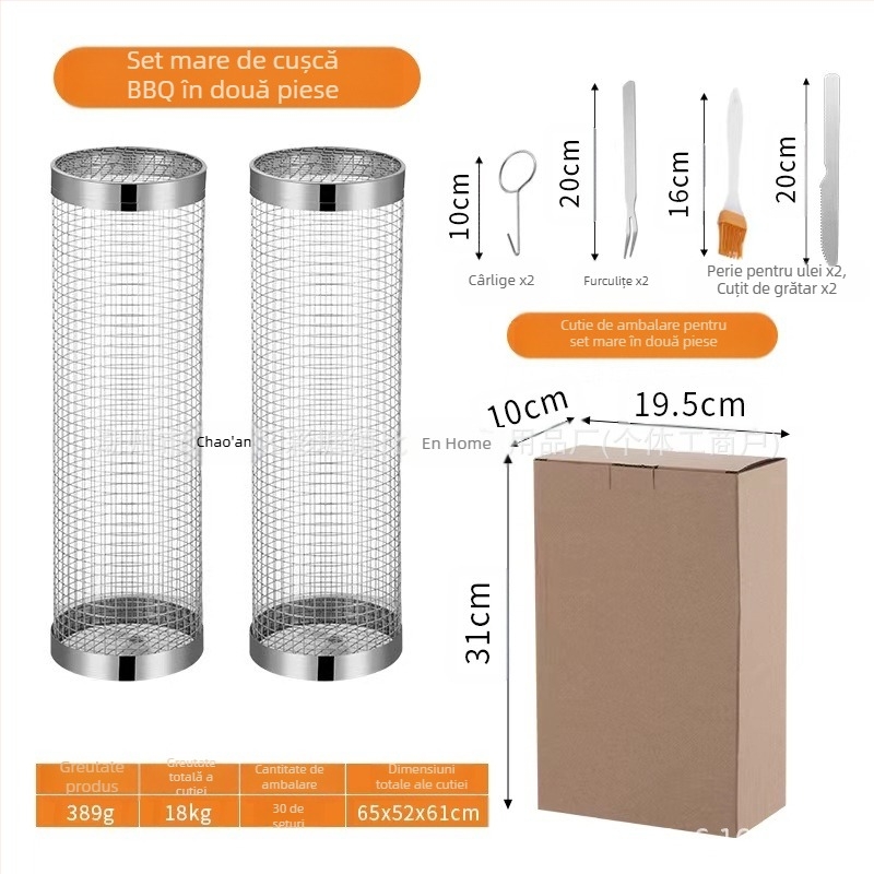 Amazon Rolling Barbeque Cage Supply Coș de grătar Îmbunătățit pentru grătar în aer liber, butoi de grătar din oțel inoxidabil, ustensile de grătar