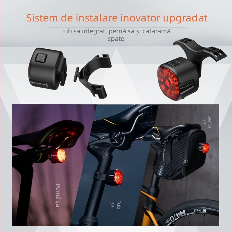 Lumină de avertizare inteligentă pentru biciclete transfrontaliere, lumină de frână pentru biciclete de munte, lumină cu senzor pentru mașini, lumină de avertizare pentru exterior, noaptea, pentru echitație, lumină pentru biciclete de munte, lumină pentru 