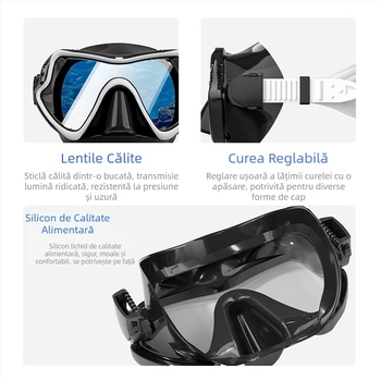 Oglindă de snorkeling cu câmp vizual ultra larg, oglindă integrată pentru scufundări pentru adulți, oglindă de scufundări libere din silicon lichid, în stoc