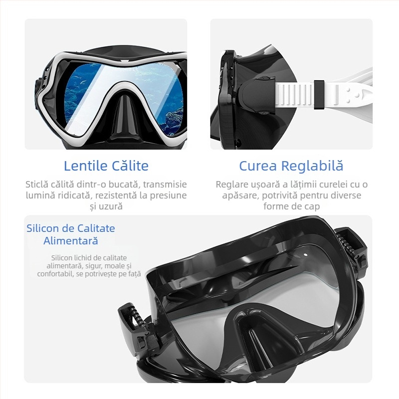 Oglindă de snorkeling cu câmp vizual ultra larg, oglindă integrată pentru scufundări pentru adulți, oglindă de scufundări libere din silicon lichid, în stoc