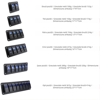 Comutator marin auto, panou basculant cu lumină albastră, panou combinat cu comutator basculant multi-poziție modificat DC12-24V