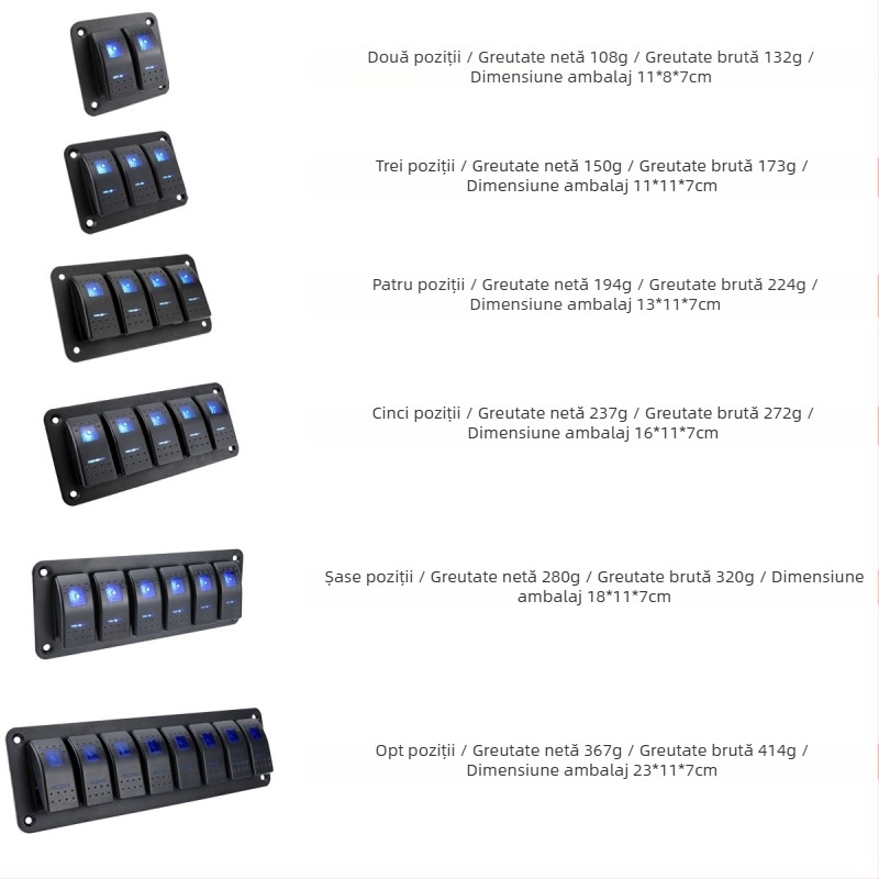 Comutator marin auto, panou basculant cu lumină albastră, panou combinat cu comutator basculant multi-poziție modificat DC12-24V