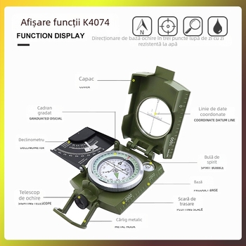 Busolă din aliaj K4074 de înaltă precizie, multifuncțională, luminoasă, pentru supraviețuire în aer liber, cu contor de pantă