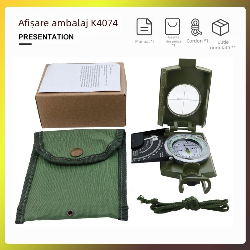 Busolă din aliaj K4074 de înaltă precizie, multifuncțională, luminoasă, pentru supraviețuire în aer liber, cu contor de pantă
