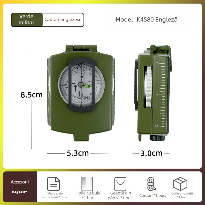 Busolă din aliaj K4074 de înaltă precizie, multifuncțională, luminoasă, pentru supraviețuire în aer liber, cu contor de pantă