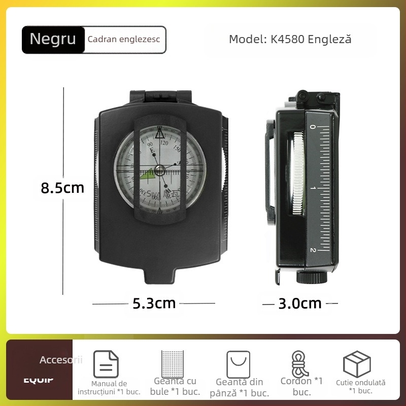 Busolă din aliaj K4074 de înaltă precizie, multifuncțională, luminoasă, pentru supraviețuire în aer liber, cu contor de pantă