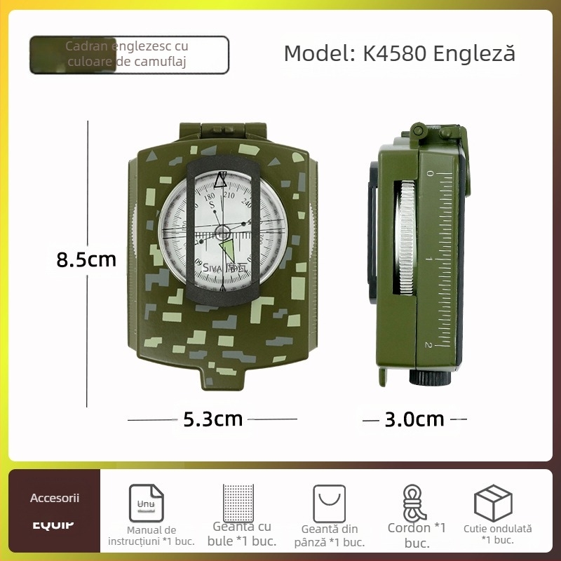 Busolă din aliaj K4074 de înaltă precizie, multifuncțională, luminoasă, pentru supraviețuire în aer liber, cu contor de pantă