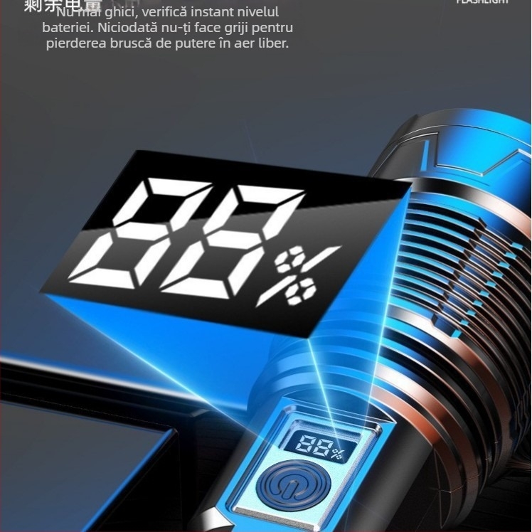 Lanternă laser albă nouă transfrontalieră, super luminoasă, cu rază lungă de acțiune TYPE-C, afișaj digital portabil pentru exterior, zoom, lanternă COB cu lumină spate