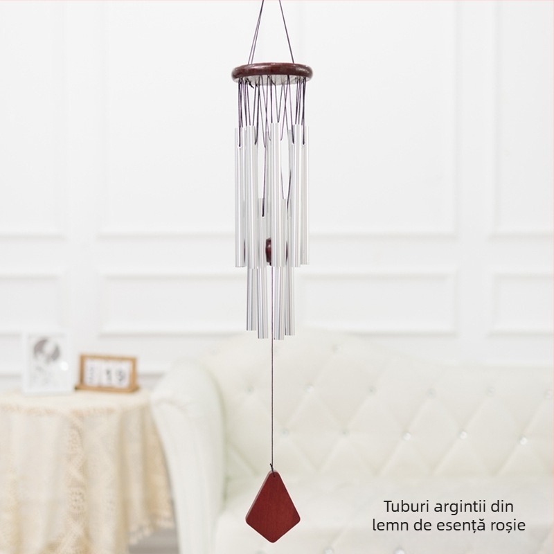 Clopoțel de vânt transfrontalier din tub de aluminiu dublu strat, creativ, cu 12 tuburi, clopoțel de vânt din lemn masiv, metalic, pandantiv pentru casă, ornamente din lemn, meșteșuguri