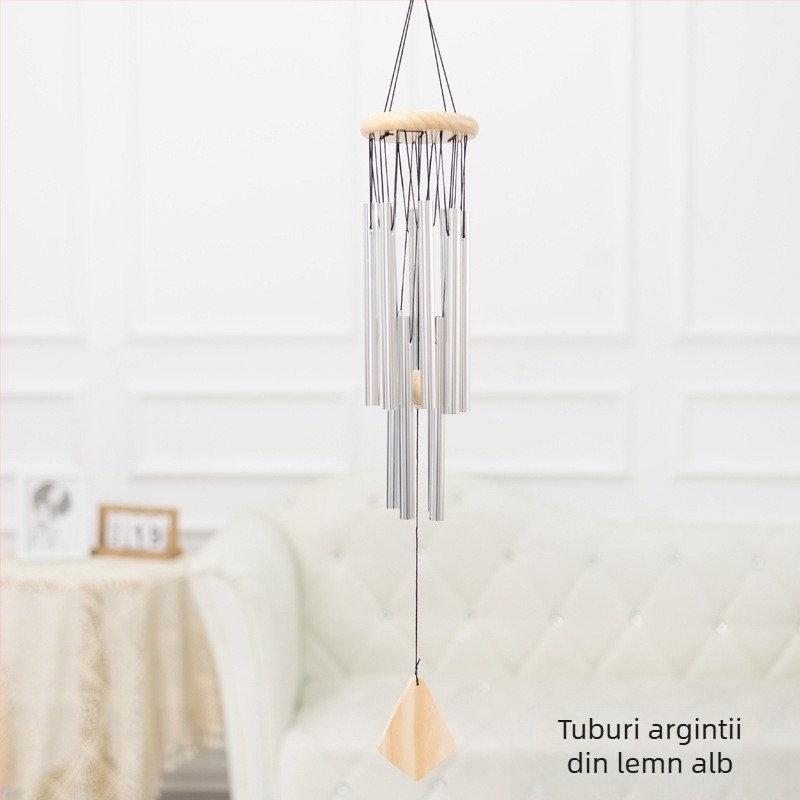 Clopoțel de vânt transfrontalier din tub de aluminiu dublu strat, creativ, cu 12 tuburi, clopoțel de vânt din lemn masiv, metalic, pandantiv pentru casă, ornamente din lemn, meșteșuguri
