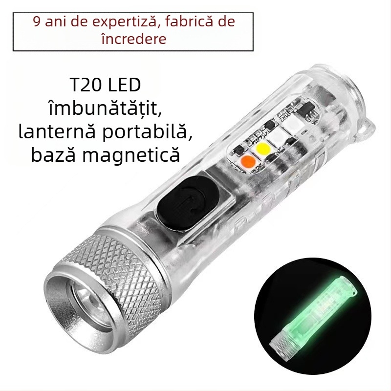 Lanternă mini LED cu lumină puternică de avertizare la distanță, lanternă portabilă cu breloc și capac cu clip, lampă de exterior