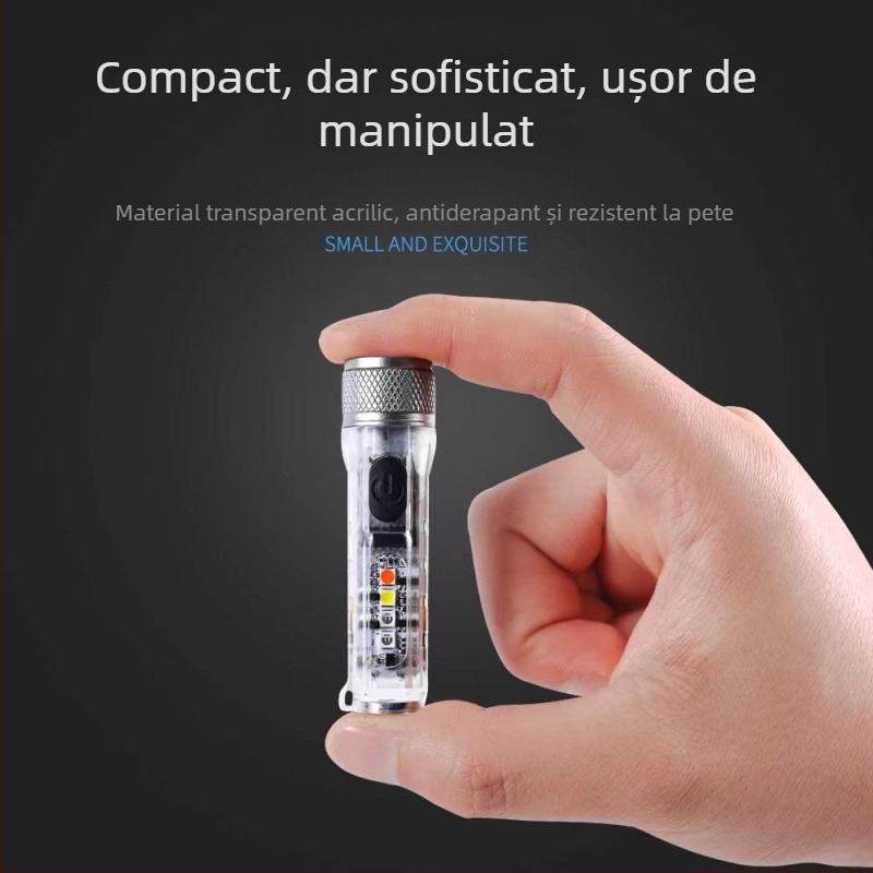 Lanternă mini LED cu lumină puternică de avertizare la distanță, lanternă portabilă cu breloc și capac cu clip, lampă de exterior