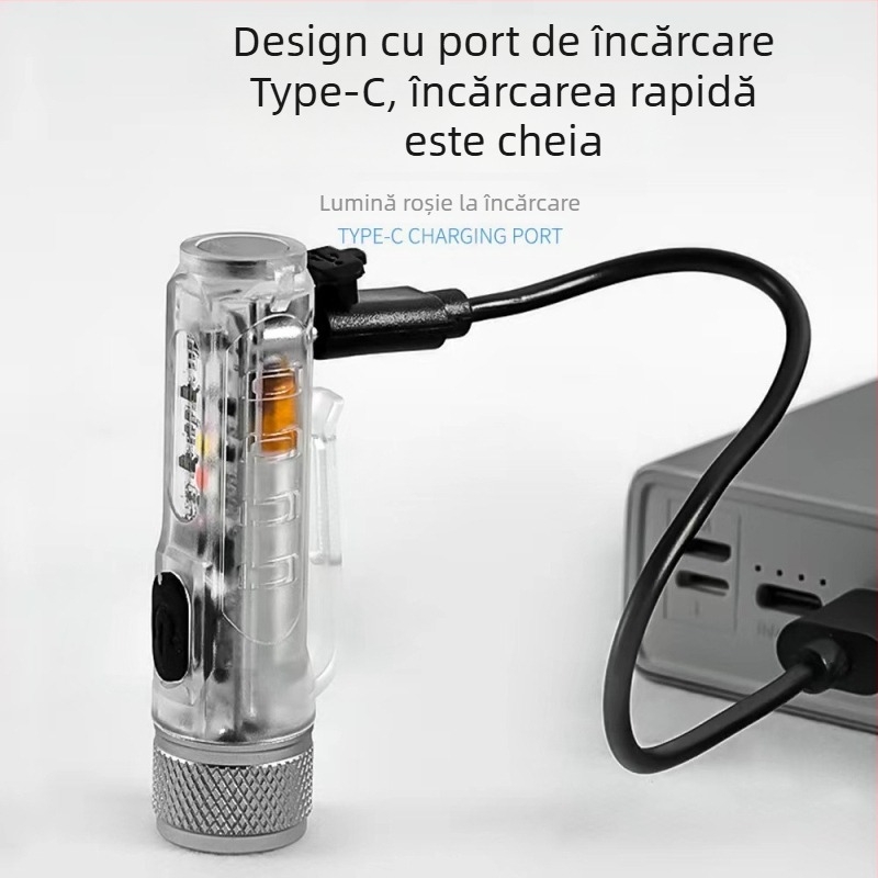 Lanternă mini LED cu lumină puternică de avertizare la distanță, lanternă portabilă cu breloc și capac cu clip, lampă de exterior