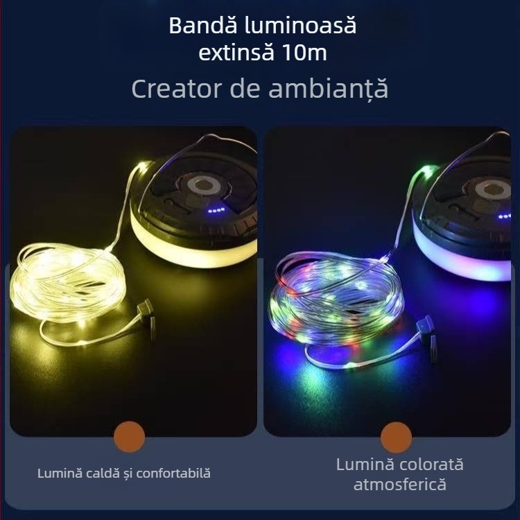 Lampă de camping cu LED solar transfrontalieră, impermeabilă în aer liber, cu bandă șir, lampă de lungă durată pentru cort, lampă de camping portabilă