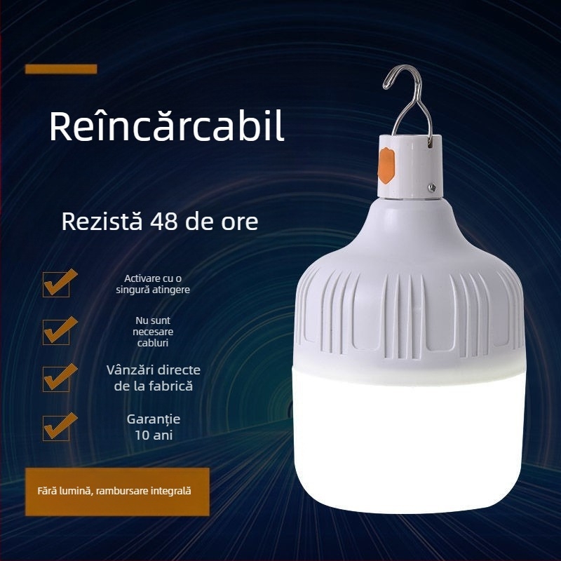 Bec de încărcare mobilă pentru tarabă, lumină de urgență pentru pană de curent, lumină de economisire a energiei pentru acasă, camping, bec LED super luminos.
