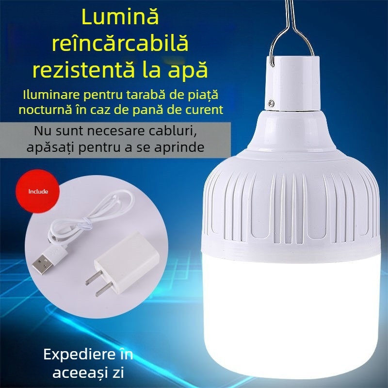 Bec de încărcare mobilă pentru tarabă, lumină de urgență pentru pană de curent, lumină de economisire a energiei pentru acasă, camping, bec LED super luminos.