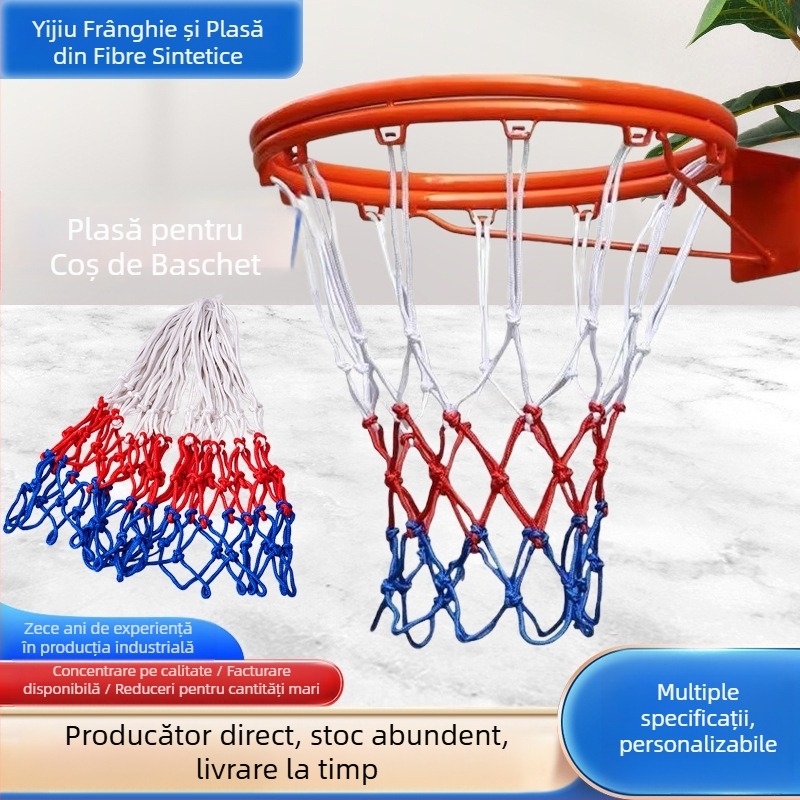 Plasă pentru cadru de baschet din poliester, cadru standard de baschet, plasă de sursă, producători, en-gros, plasă pentru copii, baschet în trei culori