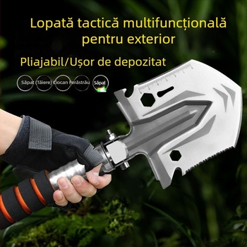 Lopată pliabilă din oțel mangan multifuncțională în aer liber, burete mic, lopată militară, stil camping, alpinism, pescuit sălbatic, lopată