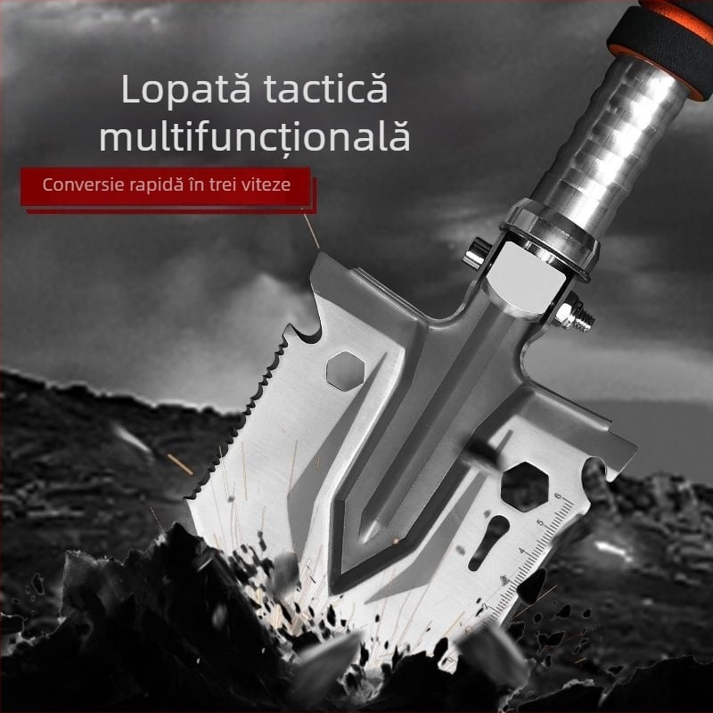 Lopată pliabilă din oțel mangan multifuncțională în aer liber, burete mic, lopată militară, stil camping, alpinism, pescuit sălbatic, lopată