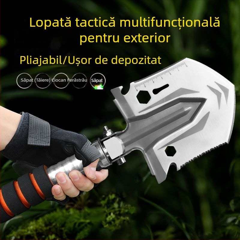 Lopată pliabilă din oțel mangan multifuncțională în aer liber, burete mic, lopată militară, stil camping, alpinism, pescuit sălbatic, lopată